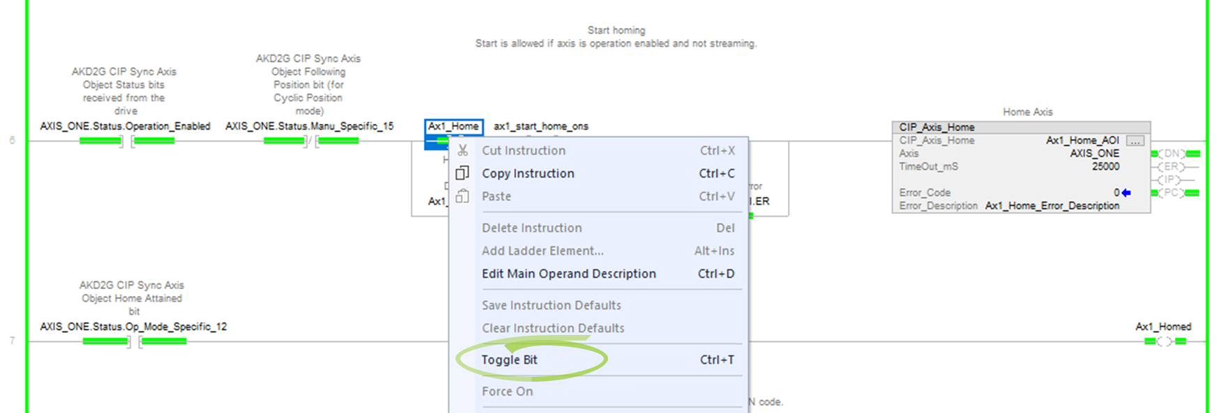 Ax1_Home with the Toggle Bit option called out